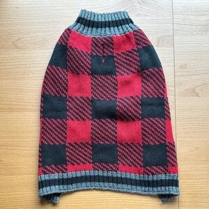 Red and Black Buffalo Plaid Checkered Dog Sweater S